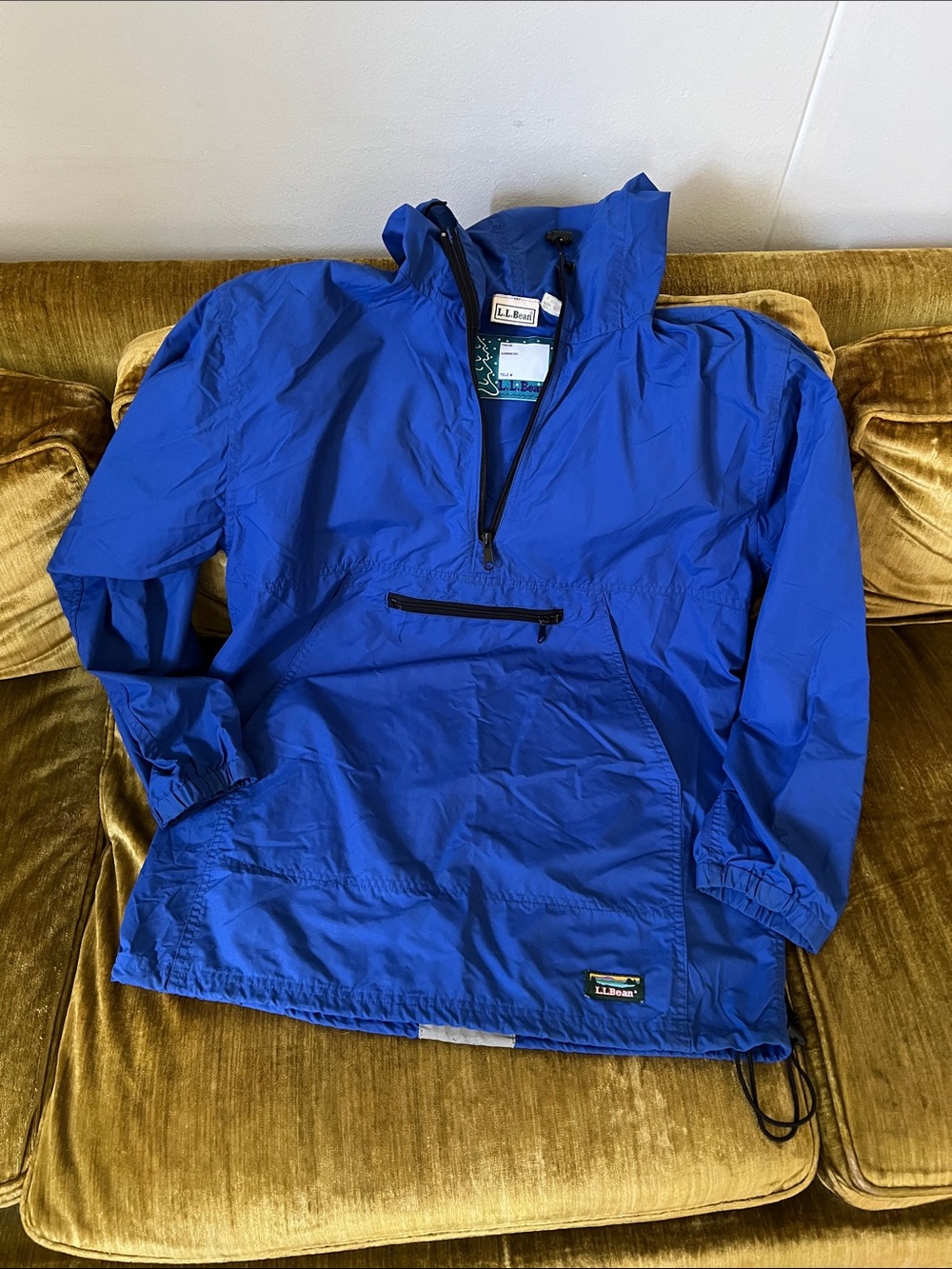 L.L. Bean Bright Blue Pullover Windbreaker Anorak 1990s Kids XL Womens Small-Med